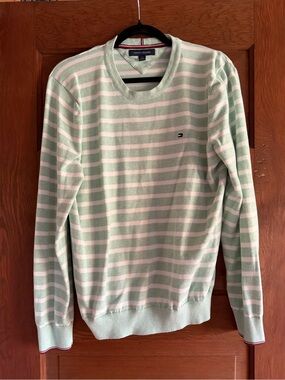 Tommy Hilfiger Women’s Mint & White Striped Crewneck Sweater Size L